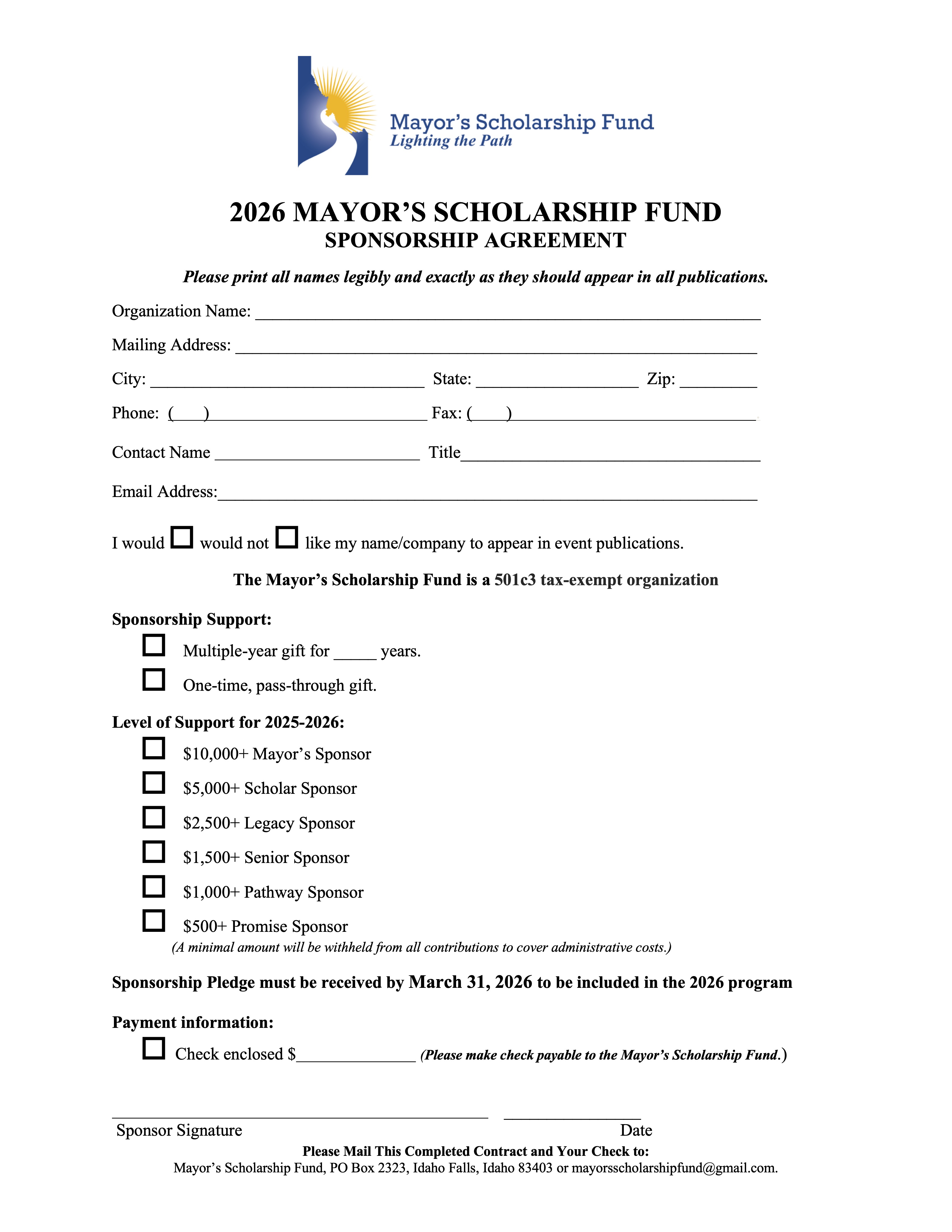 2026 Sponsorship Agreement MSF
